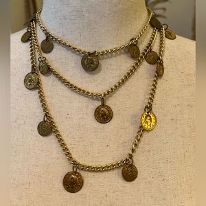 Vintage Y2K Triple Layer Gold Coin Necklace
